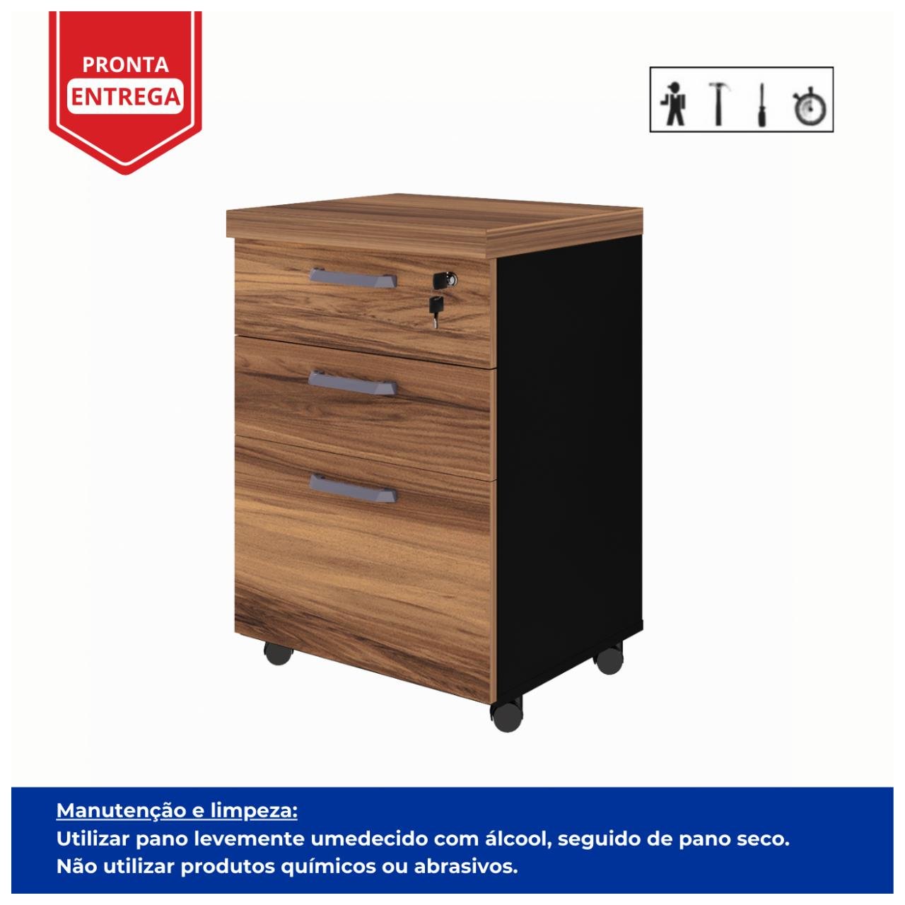 Gaveteiro Volante 03 Gav - 0,68x0,46x0,40m NOGAL SEVILHA/PRETO - 21409 - Imagem 2