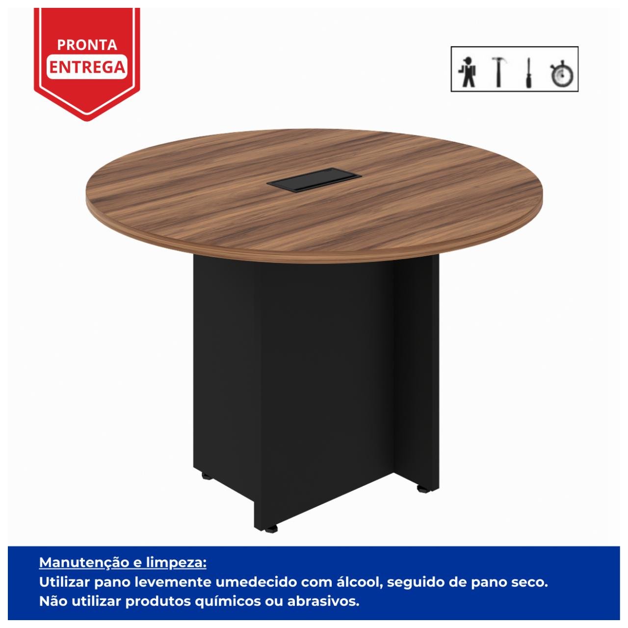Mesa de Reunião Redonda c/ Caixa de Tomadas -1,10x1,10x0,74m - NOGAL SEVILHA / PRETO - 21418 - Imagem 3