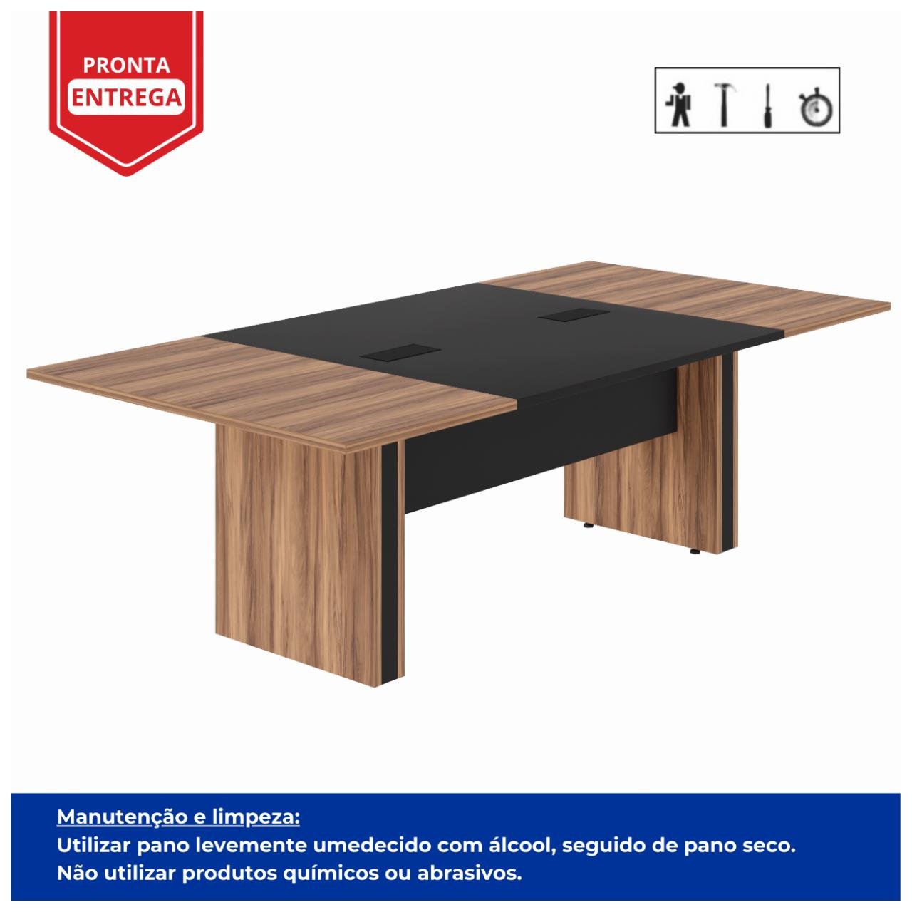 Mesa de Reunião Diretoria - 2,40X1,20m NOGAL SEVILHA/PRETO - 22012 - Imagem 2