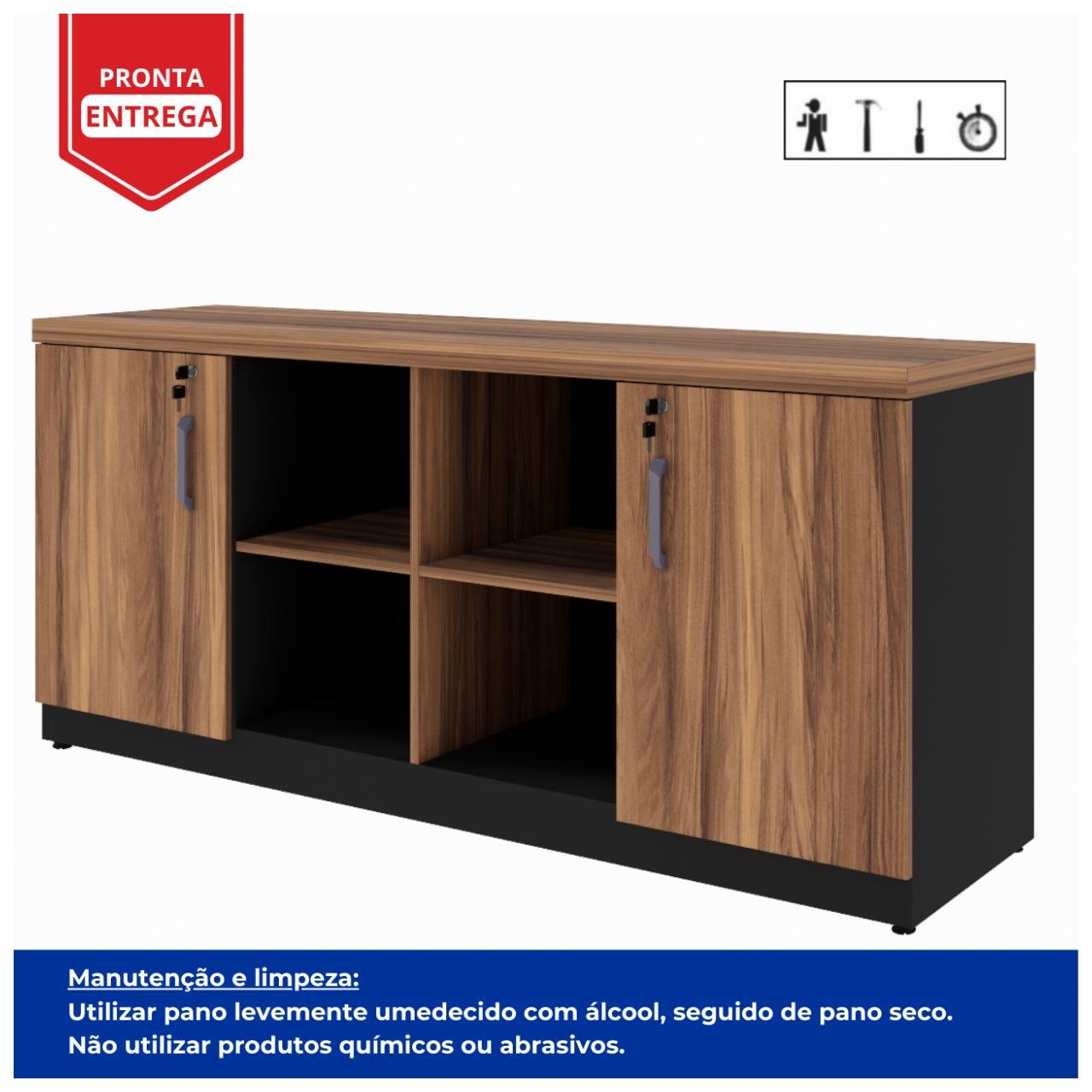 Armário Baixo GOLD Credenza ESPECIAL - 1,60x0,72x0,45m NOGALSEVILHA / PRETO - 23502 - Imagem 3