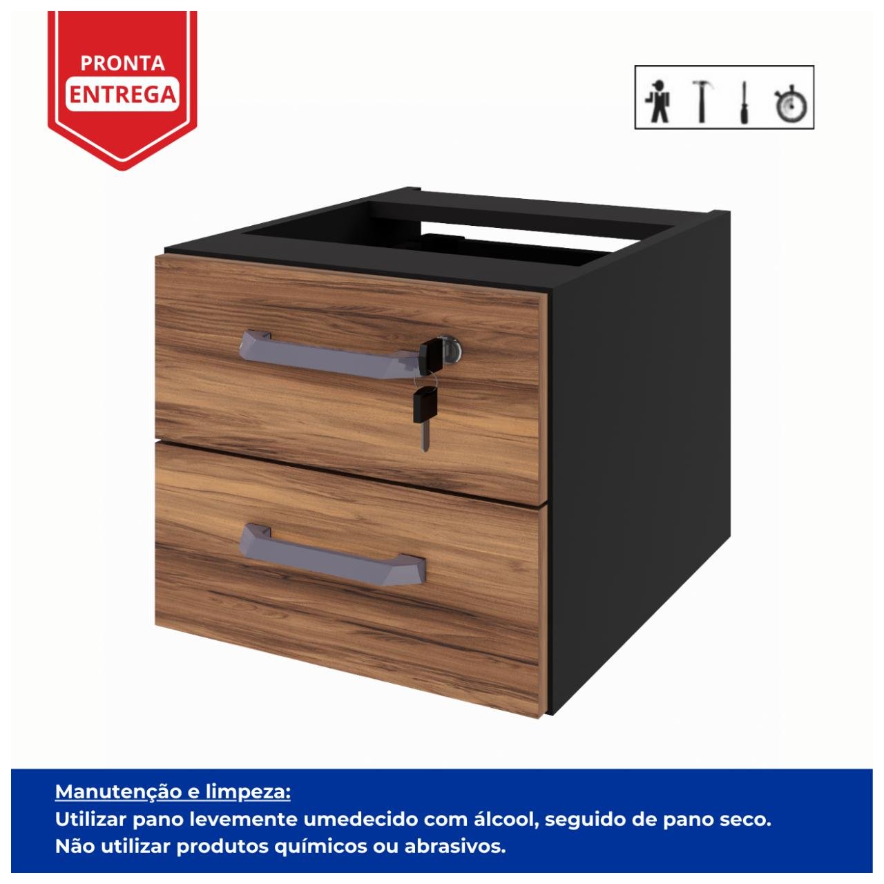 Gaveteiro Suspenso p/ Mesa (02 Gav) NOGAL SEVILHA / PRETO - 21420 . - Imagem 4