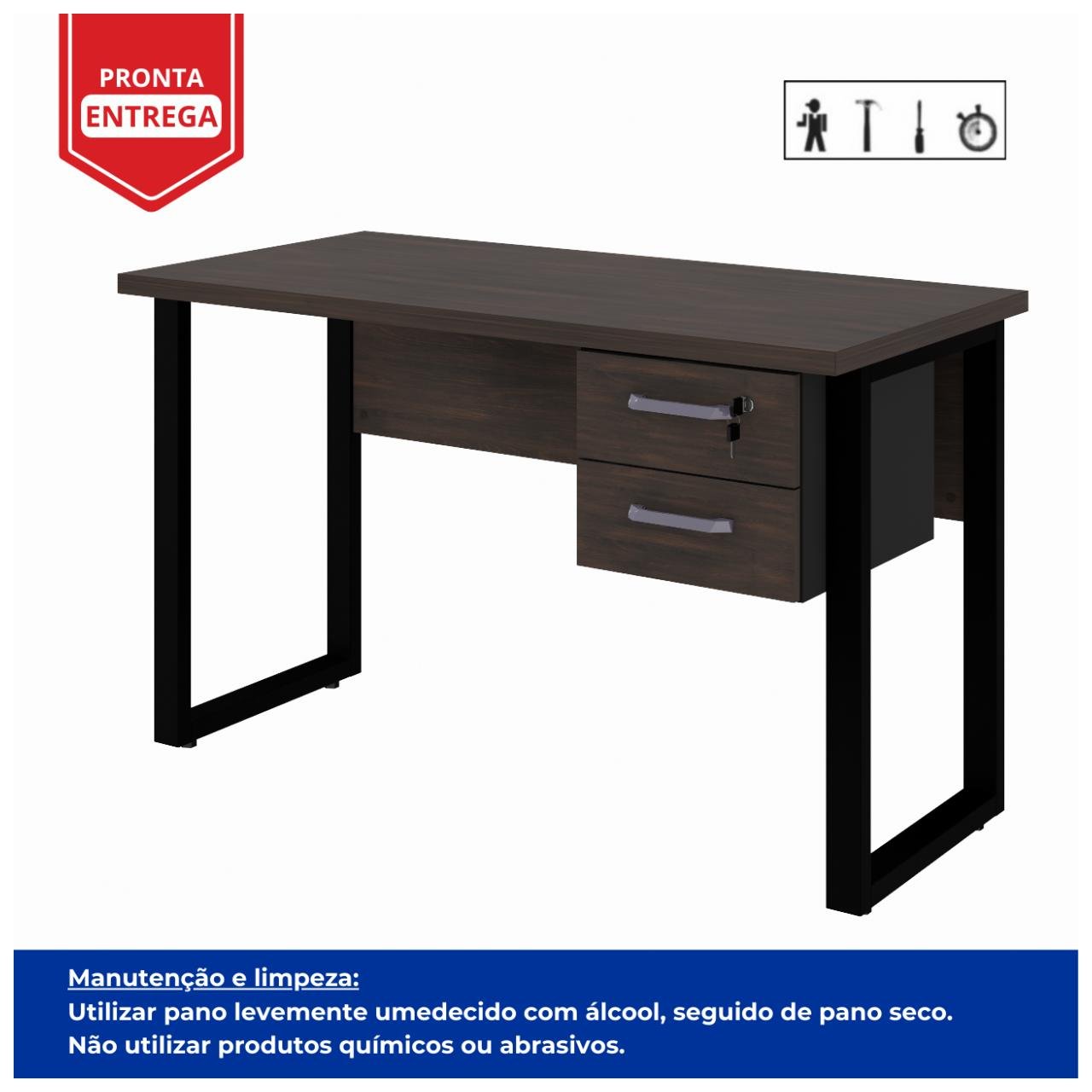 Mesa Escritório PÉ QUADRO - 1,20x0,60m - C/ Gavetas - MARSALA/PRETO - 25471 - Imagem 6