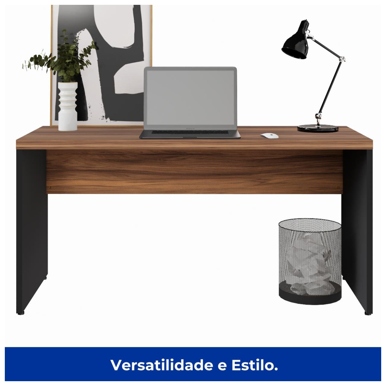 Mesa de Escritório 1,50×0,60m Sem Gavetas NOGAL SEVILHA/PRETO – 21472 - Imagem 3