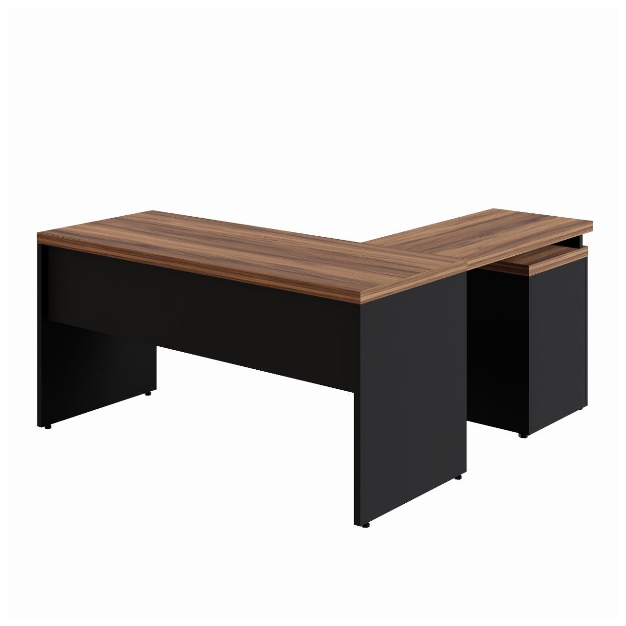 Mesa Escritório em "L" c/ Gaveteiro 1,50x1,50m NOGAL SEVILHA/PRETO - 21416 - Imagem 3