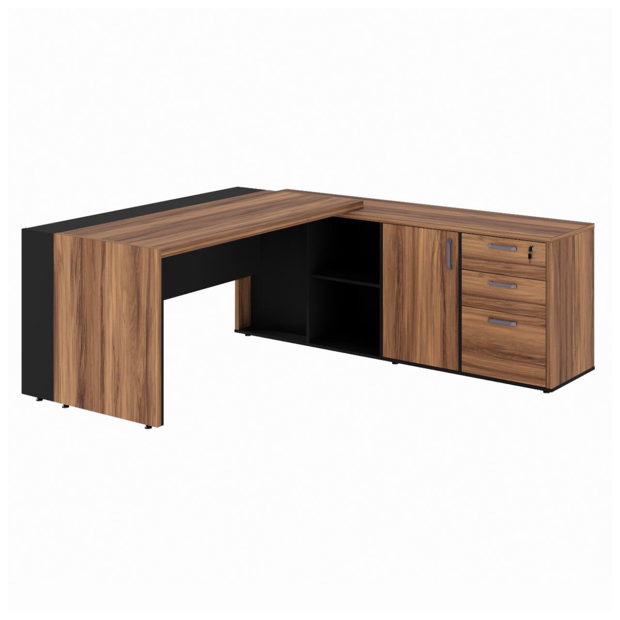 Mesa PRESIDENTE Armário Pedestal 1,82x1,80m NOGAL SEVILHA / PRETO - 20602 - Imagem 2