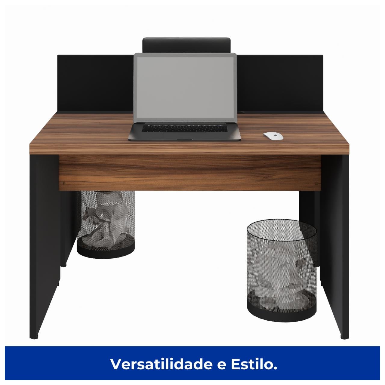 Estação de Trabalho Dupla 1,20x1,35m 02 Lugares s/ Gavetas c/ ponto de tomada Nogal Sevilha - 63085 - Imagem 3