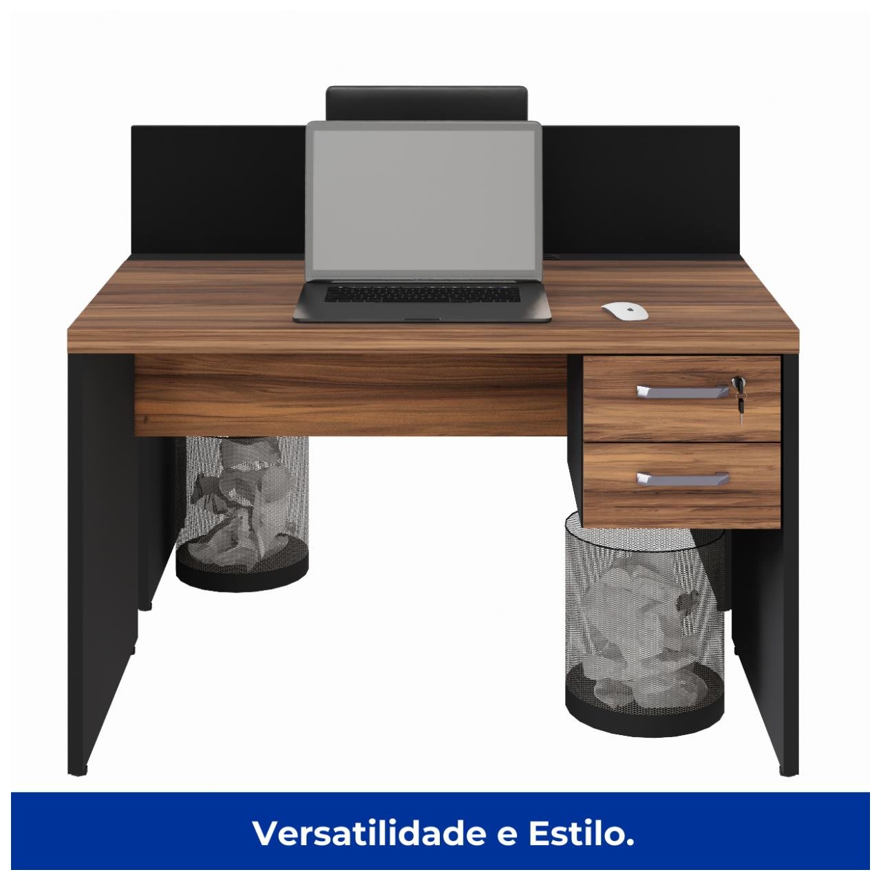 Estação de Trabalho Dupla 1,20x1,35m 02 Lugares c/ Gavetas c/ ponto de tomada Nogal Sevilha - 63086 - Imagem 4