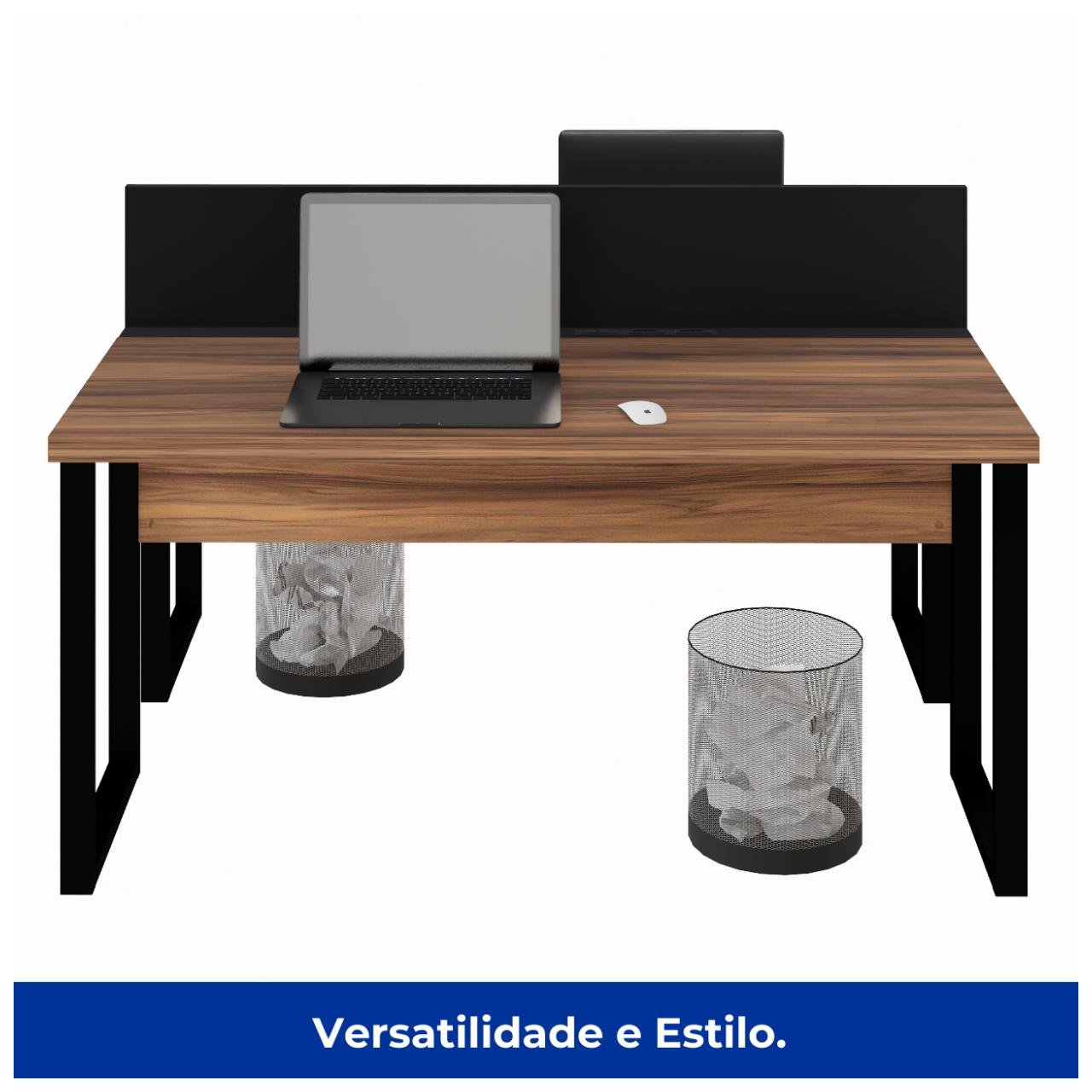 Mesa Estação de Trabalho Dupla 1,50x1,35m 02 Lugares s/ Gavetas c/ ponto de tomada PÉ QUADRO - Cor Nogal Sevilha - 63098 - Imagem 4