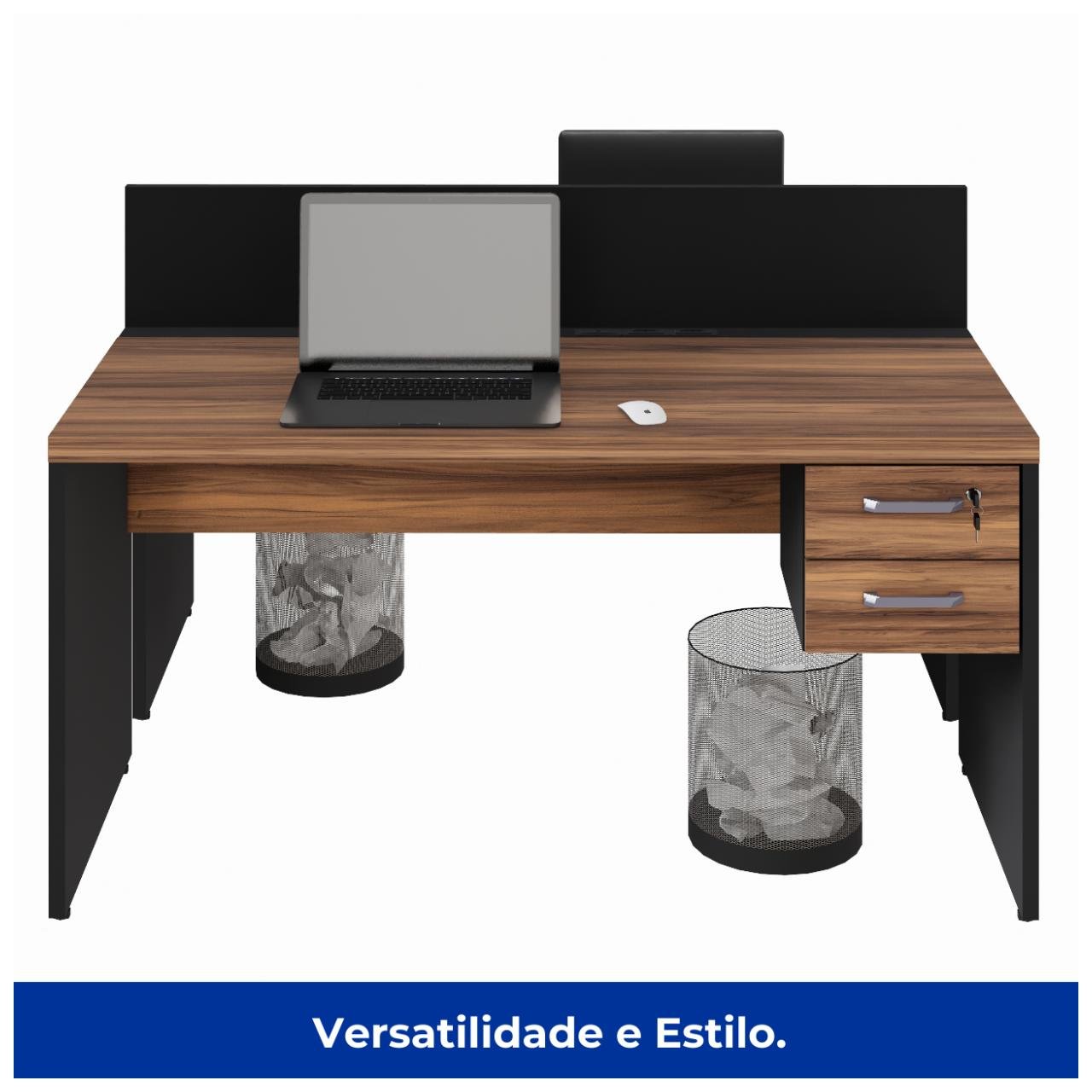 Estação de Trabalho 1,50x1,35m 02 Lugares c/ Gavetas c/ ponto de tomada Nogal Sevilha - 63088 - Imagem 5