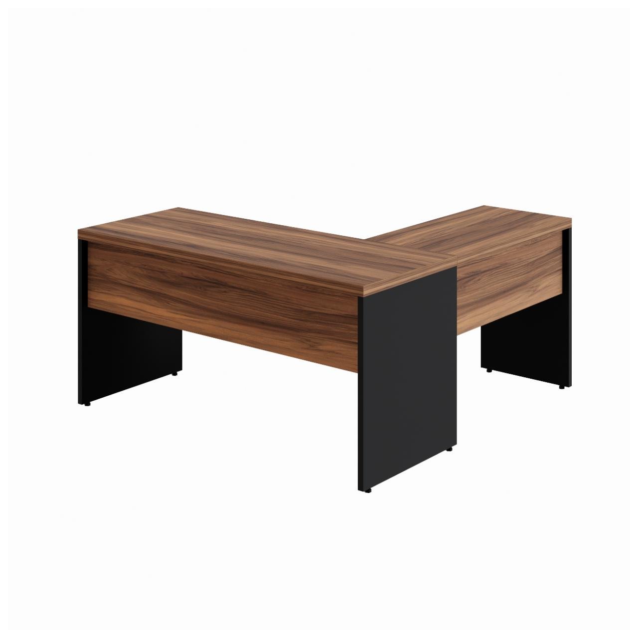 Mesa de Escritório em L com Gavetas - Mesa 1,50m + Mesa Auxiliar NOGAL SEVILHA/PRETO - 21477 - Imagem 3