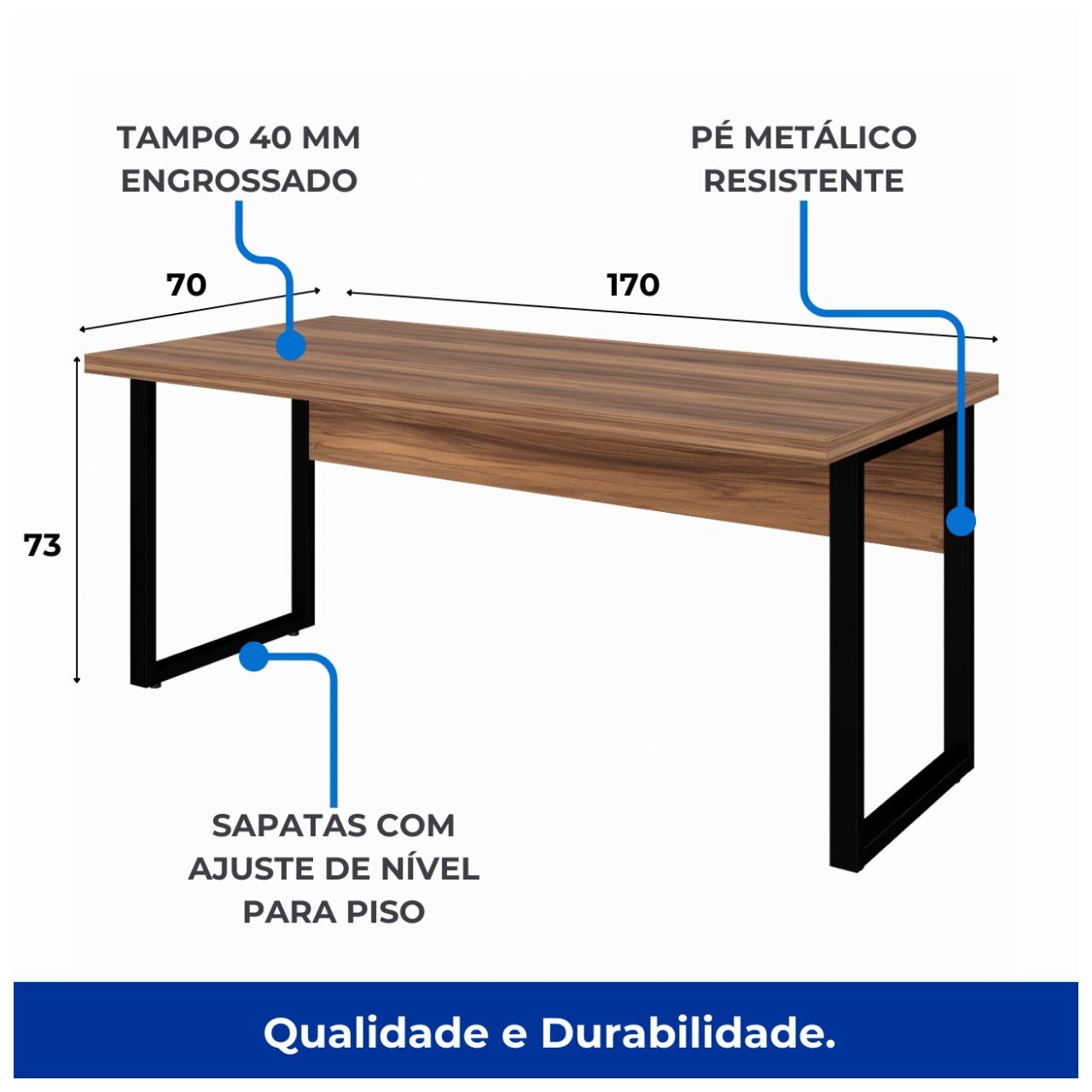 Mesa Escritório PÉ QUADRO 1,70x0,70m -S/ Gavetas - NOGAL SEVILHA/PRETO - 24474 - Imagem 3