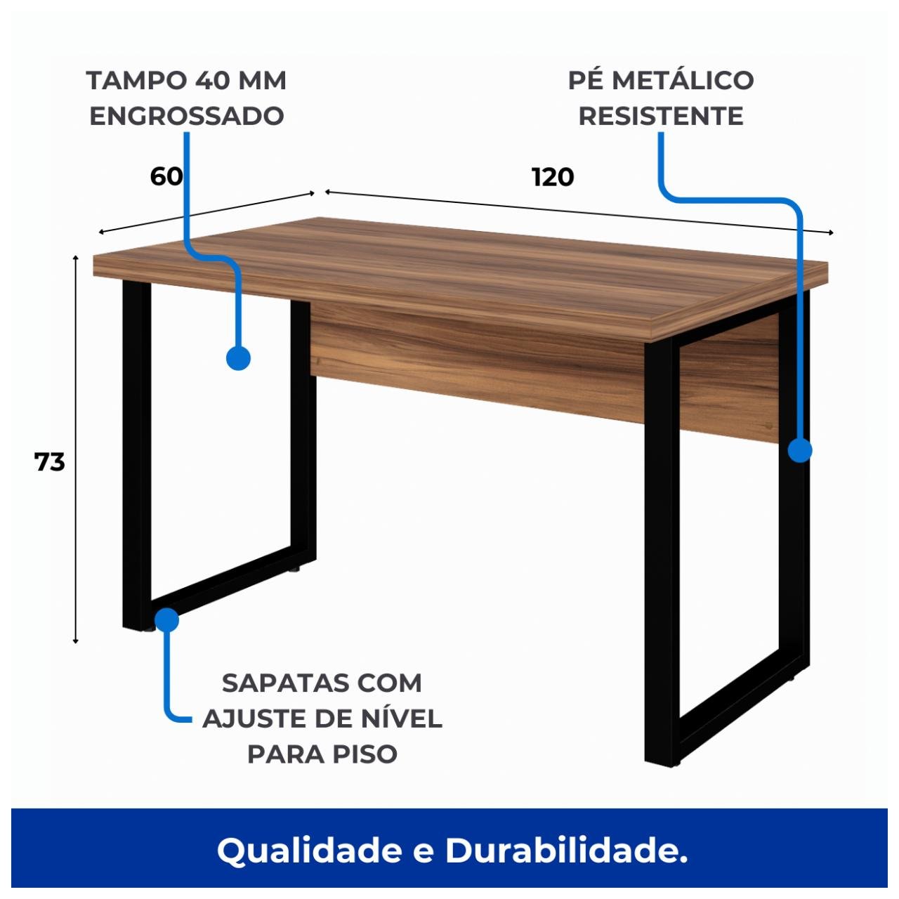 Mesa Escritório PÉ QUADRO - 1,20x0,60m - S/ Gavetas - NOGAL SEVILHA/PRETO - 24469 - Imagem 5