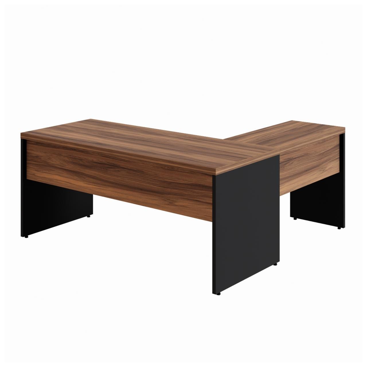 Mesa Escritório em L 1,70m + Mesa Auxiliar S/ Gavetas Nogal Sevilha/Preto 21478 - Imagem 3