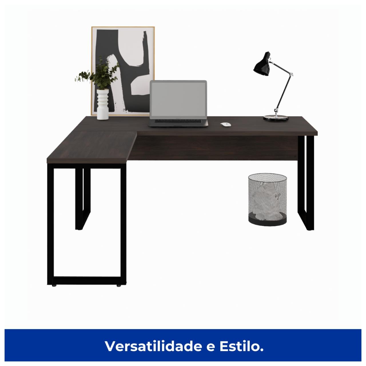 Mesa em L com PÉ QUADRO (1,70x0,70m + Mesa Auxiliar) - S/ Gavetas MARSALA/PRETO - 25478 - Imagem 5