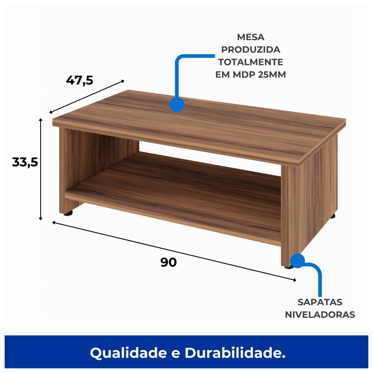 Mesa de Centro 0,90x0,50x0,35m - Nogal Sevilha 21431 - Imagem 3