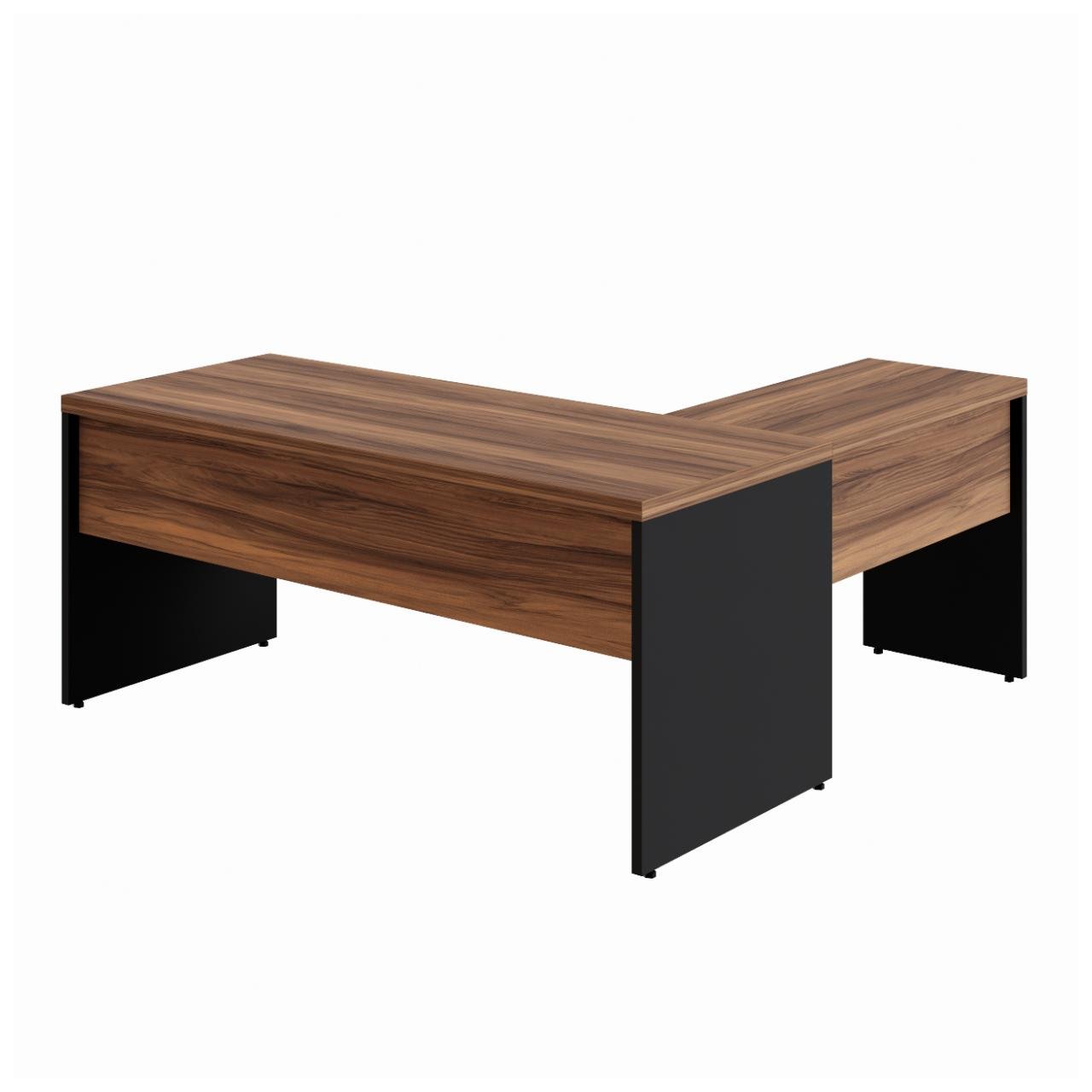 Mesa Escritório em L Mesa 1,70m + Mesa Auxiliar 02 Gavetas Nogal Sevilha / Preto 21479 - Imagem 3