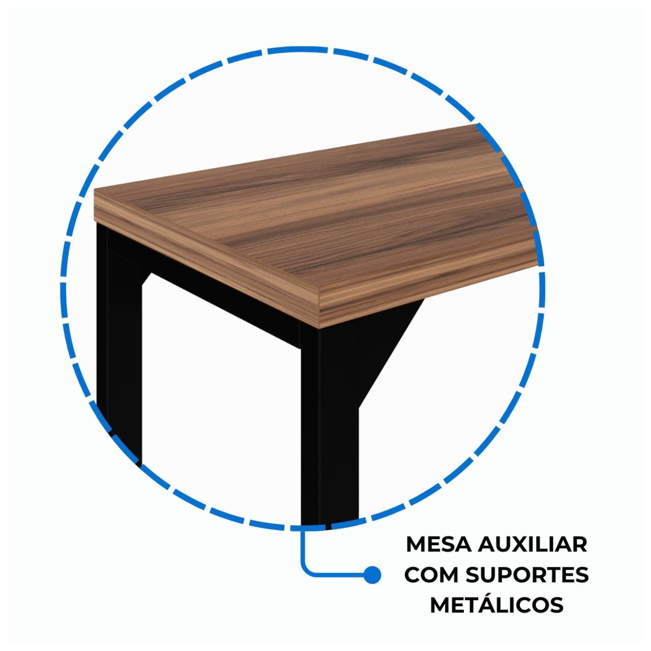 Mesa em L PÉ QUADRO (Mesa 1,70m + Mesa Auxiliar) - S/ Gavetas NOGAL SEVILHA/PRETO - 24478 - Imagem 4