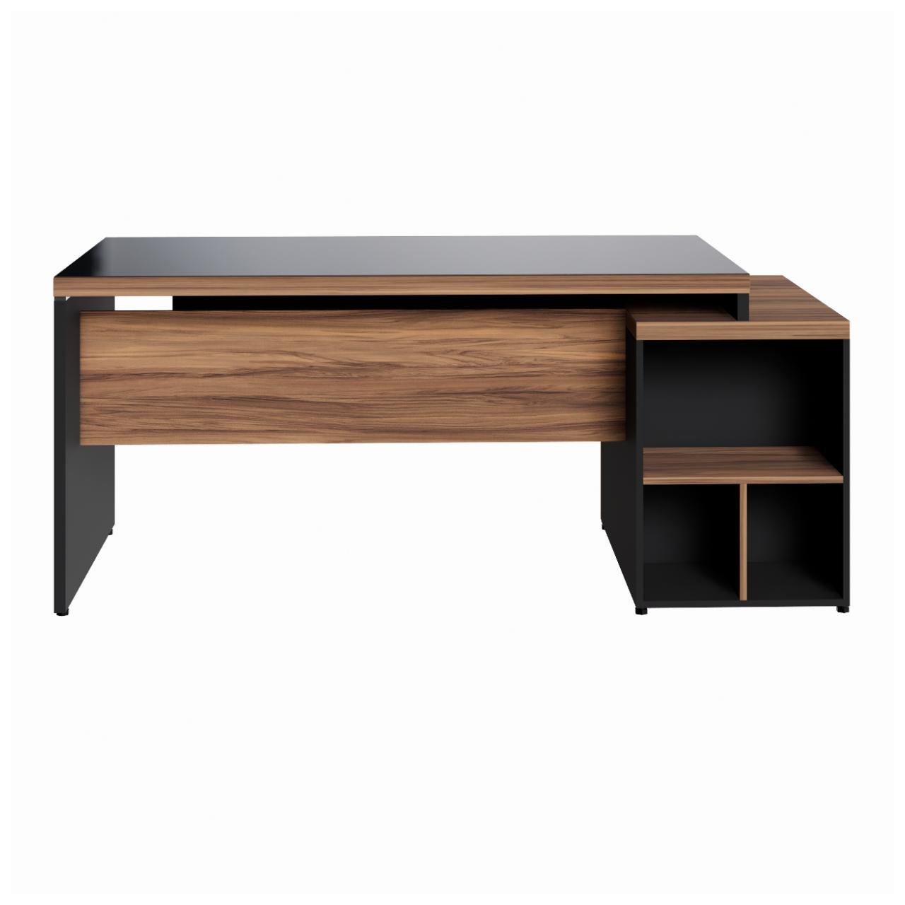 Mesa PEDESTAL RETA C/ VIDRO (03 Gav.) - 1,92X0,70m NOGAL SEVILHA/PRETO - 21399 - Imagem 3