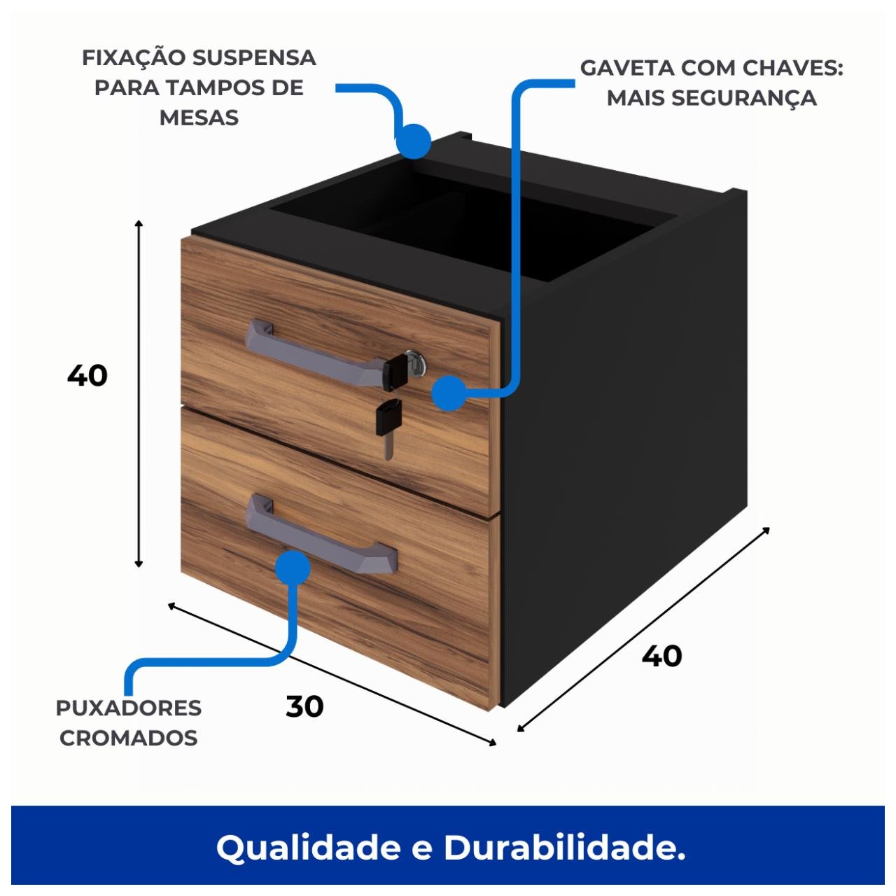 Gaveteiro Suspenso p/ Mesa (02 Gav) NOGAL SEVILHA / PRETO - 21420 . - Imagem 5