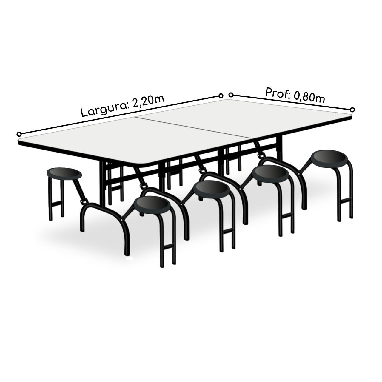 Mesa p/ Refeitório ESCAMOTEÁVEL 08 Lugares - MDP BRANCO DE 25 MM 50047 - Imagem 5