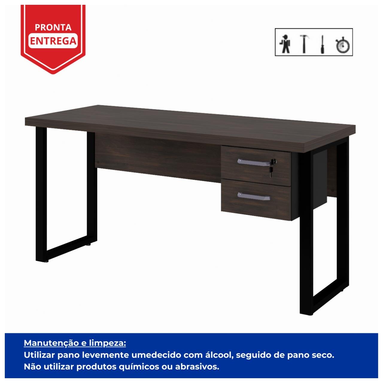 Mesa Escritório PÉ QUADRO 1,50x0,60m - C/ Gavetas - MARSALA/PRETO - 25473 - Imagem 6