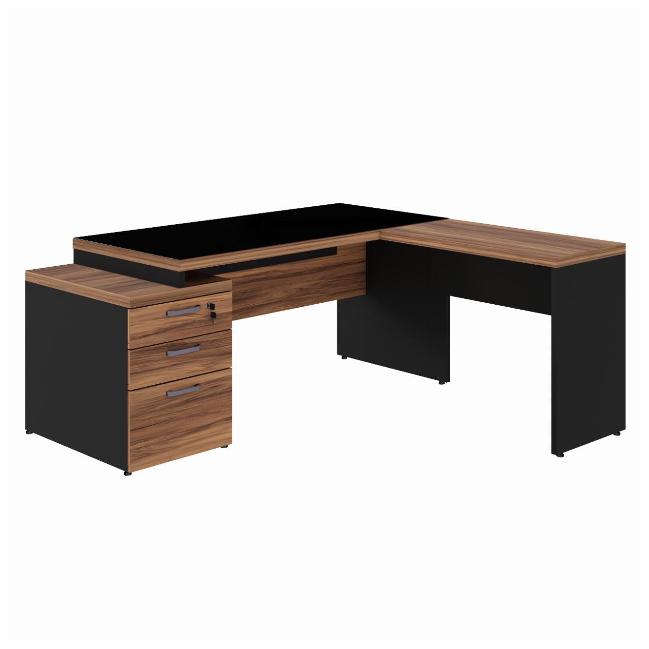 Mesa para Escritório em "L" com VIDRO FUMÊ - 1,92X1,60M NOGAL SEVILHA/PRETO - 21407 - Imagem 8