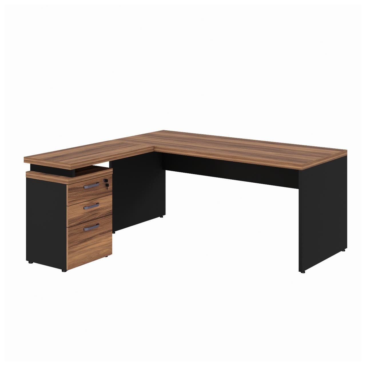 Mesa Escritório em "L" c/ Gaveteiro 1,70x1,60m NOGAL SEVILHA/PRETO - 21423 - Imagem 6