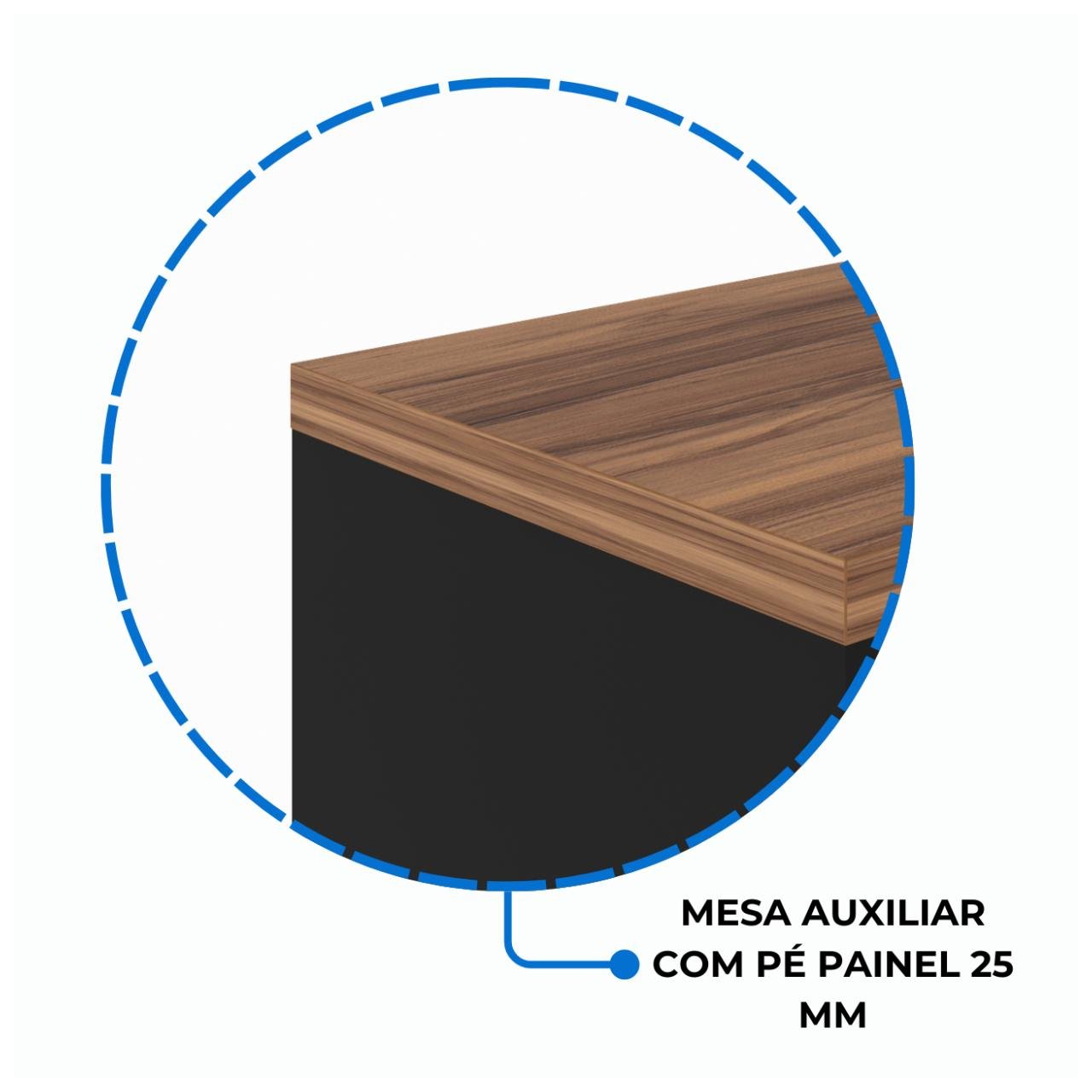 Mesa de Escritório em L (Mesa 1,50m + Mesa Auxiliar) - Sem Gavetas NOGAL SEVILHA/PRETO - 21476 - Imagem 5