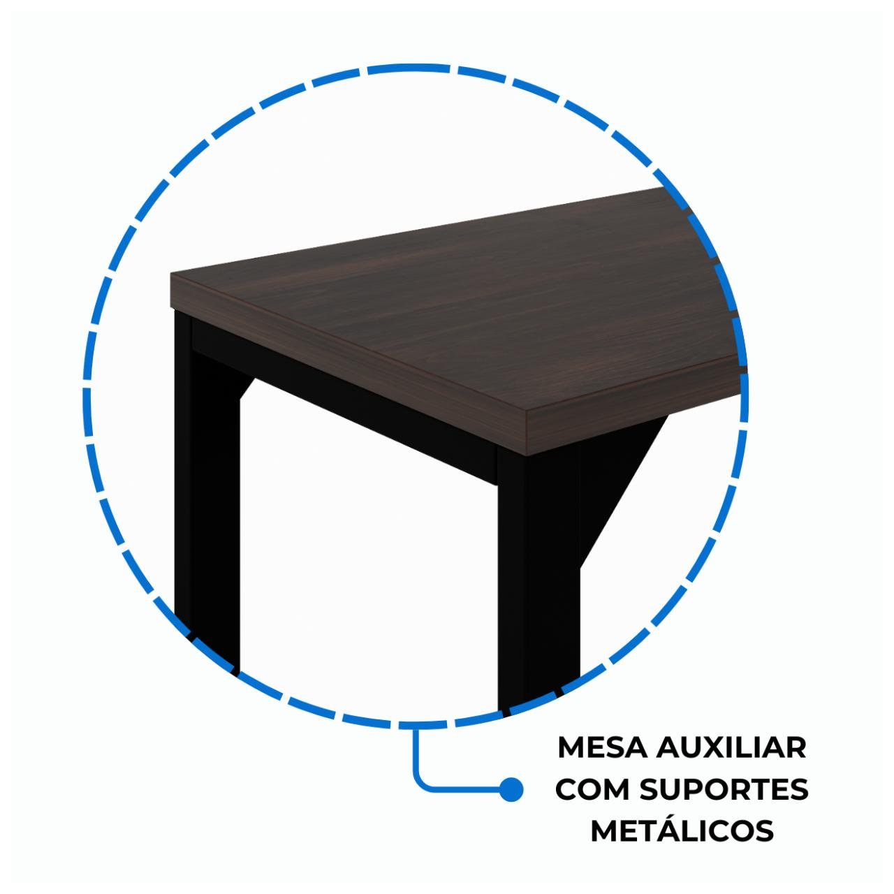 Mesa em L com PÉ QUADRO - (Mesa 1,70m x 0,70m + Mesa Auxiliar) - C/ Gavetas MARSALA/PRETO - 25479 - Imagem 5