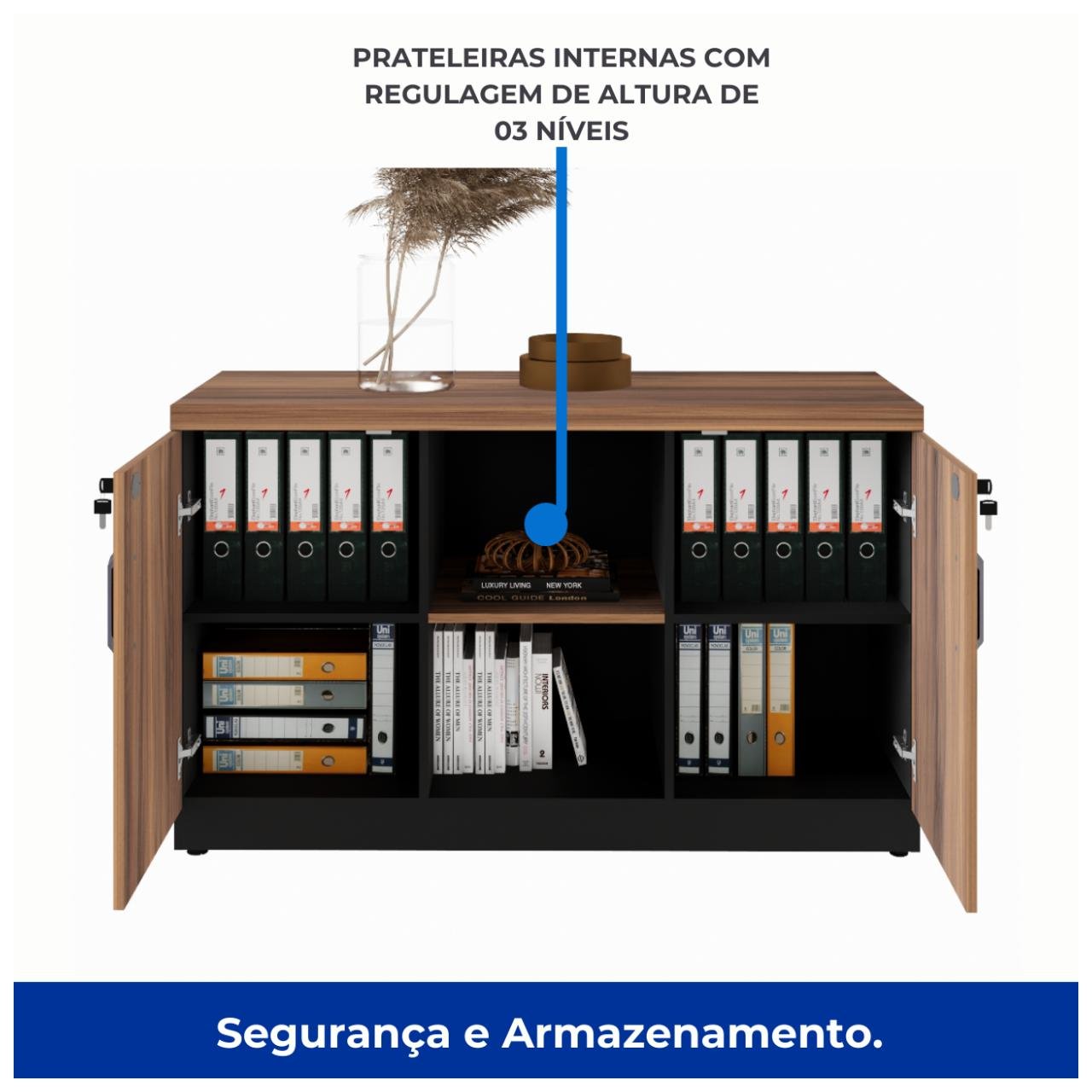 Armário Baixo Credenza - 1,20x0,74X0,45m NOGAL SEVILHA/PRETO - 21412 - Imagem 4