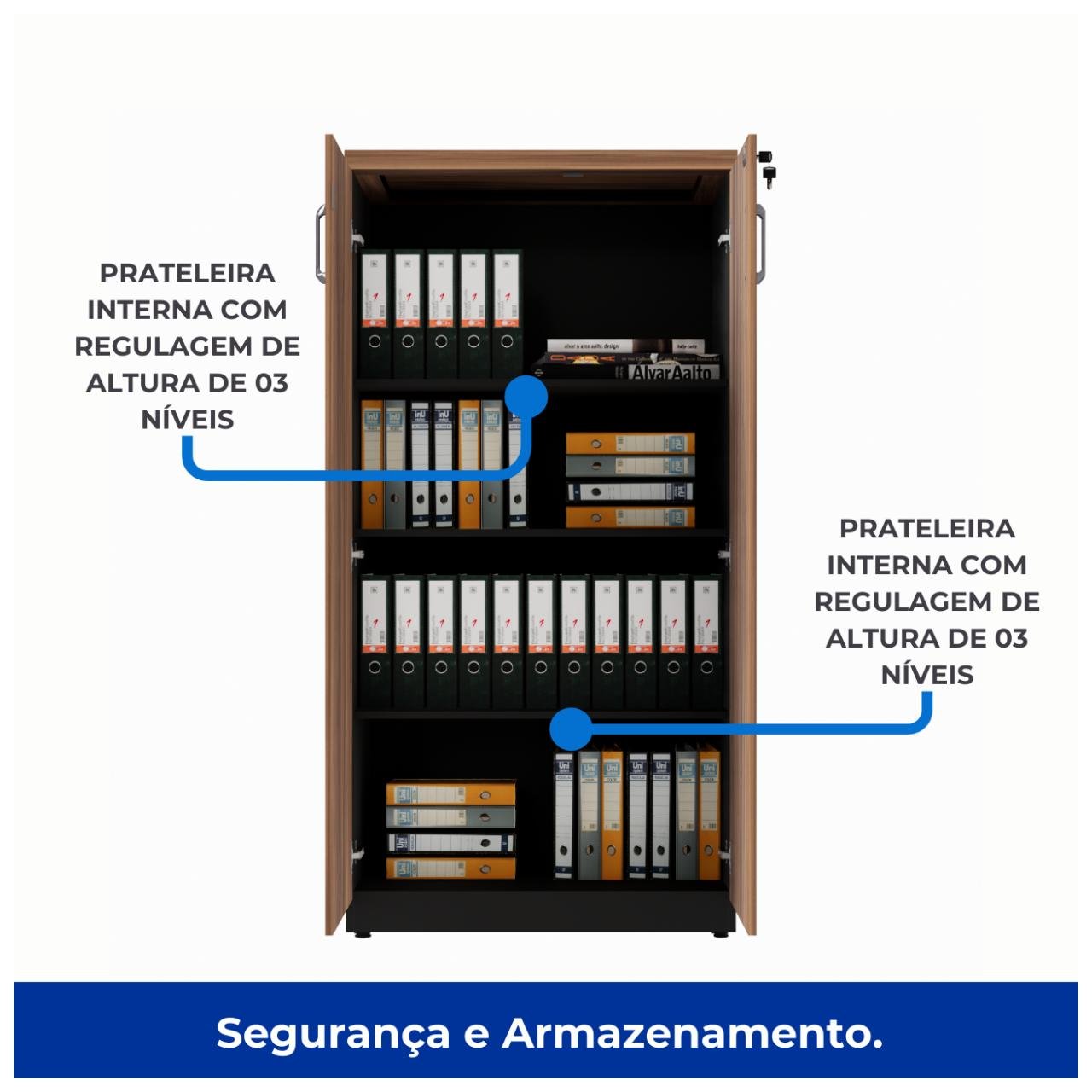 Armário Alto Fechado com 02 Portas - 1,61x0,80x0,45m NOGAL SEVILHA/PRETO - 21414 - Imagem 6