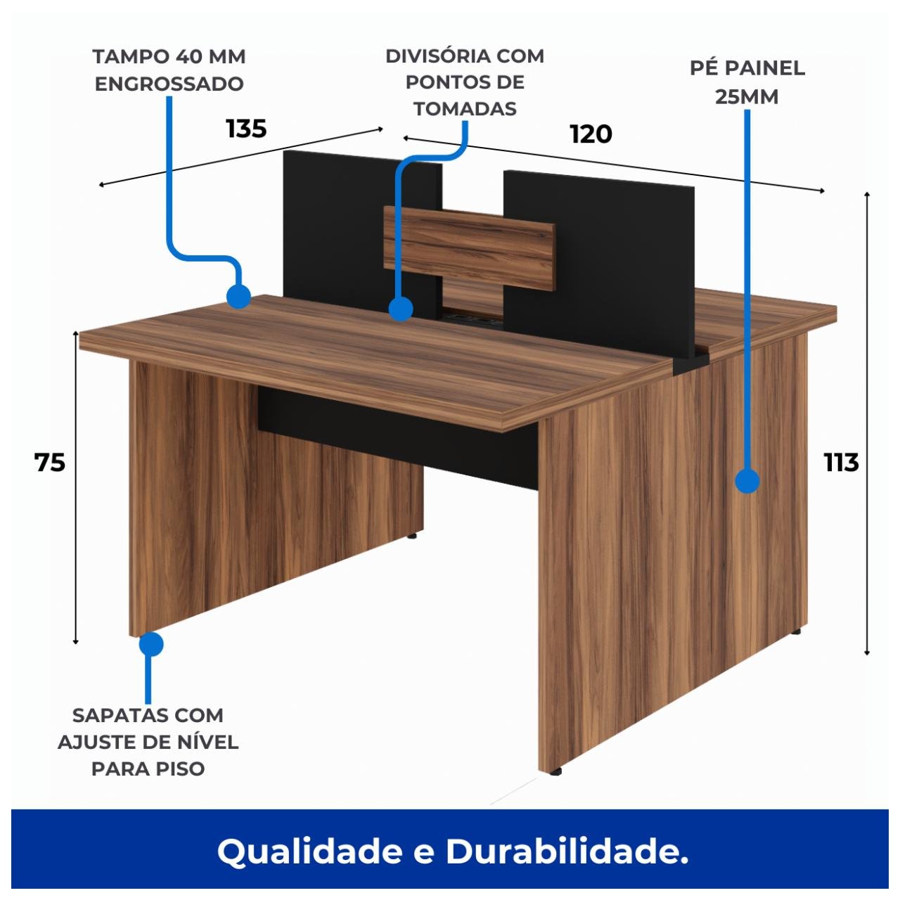 Mesa Componível INICIAL - S/ Gavetas - 1,20x1,20m NOGAL SEVILHA/PRETO - 21480 - Imagem 5