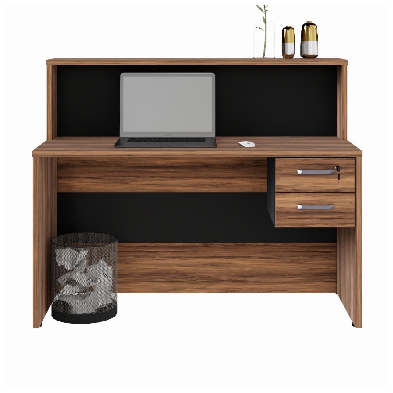 Balcão de Atendimento 1.35x1,13x0,60m - C/ 02 Gavetas NOGAL SEVILHA / PRETO - 63082 - Imagem 5