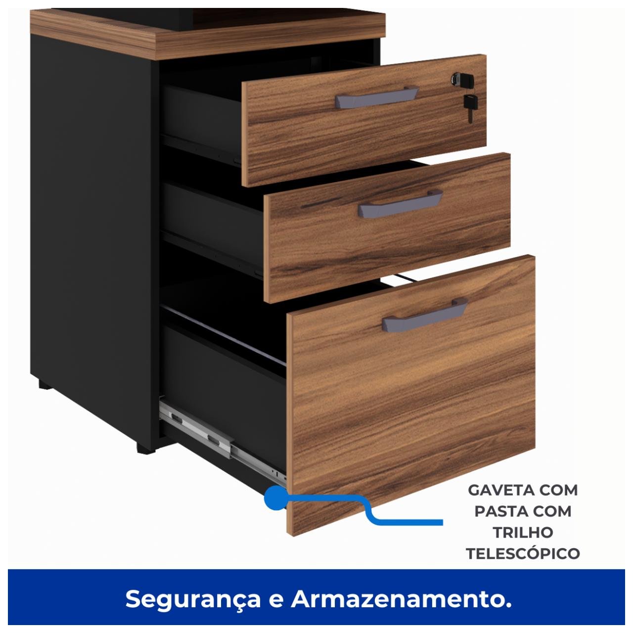 Mesa AUXILIAR c/ 03 Gavetas Pedestal NOGAL SEVILHA/PRETO - 21421 - Imagem 4