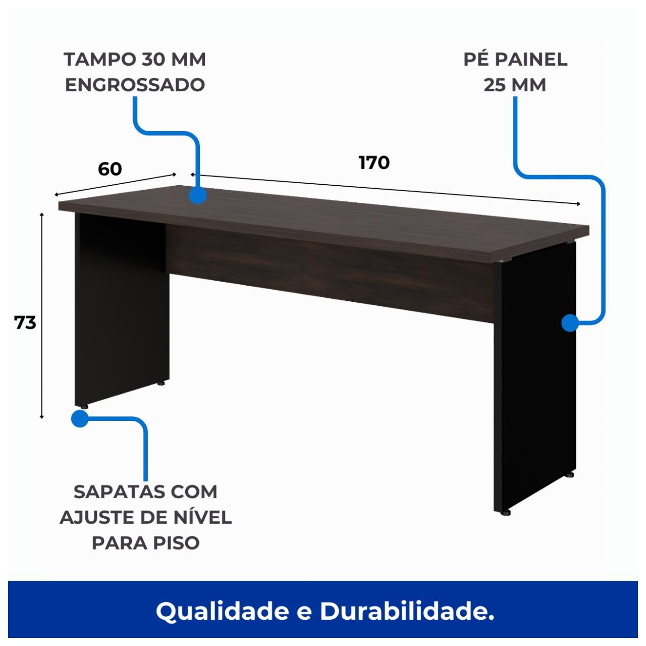 Mesa Escritório 1,70x0,60m - S/ Gavetas MARSALA / PRETO - 23474 - Imagem 4