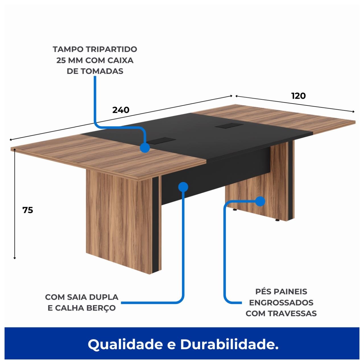Mesa de Reunião Diretoria - 2,40X1,20m NOGAL SEVILHA/PRETO - 22012 - Imagem 4