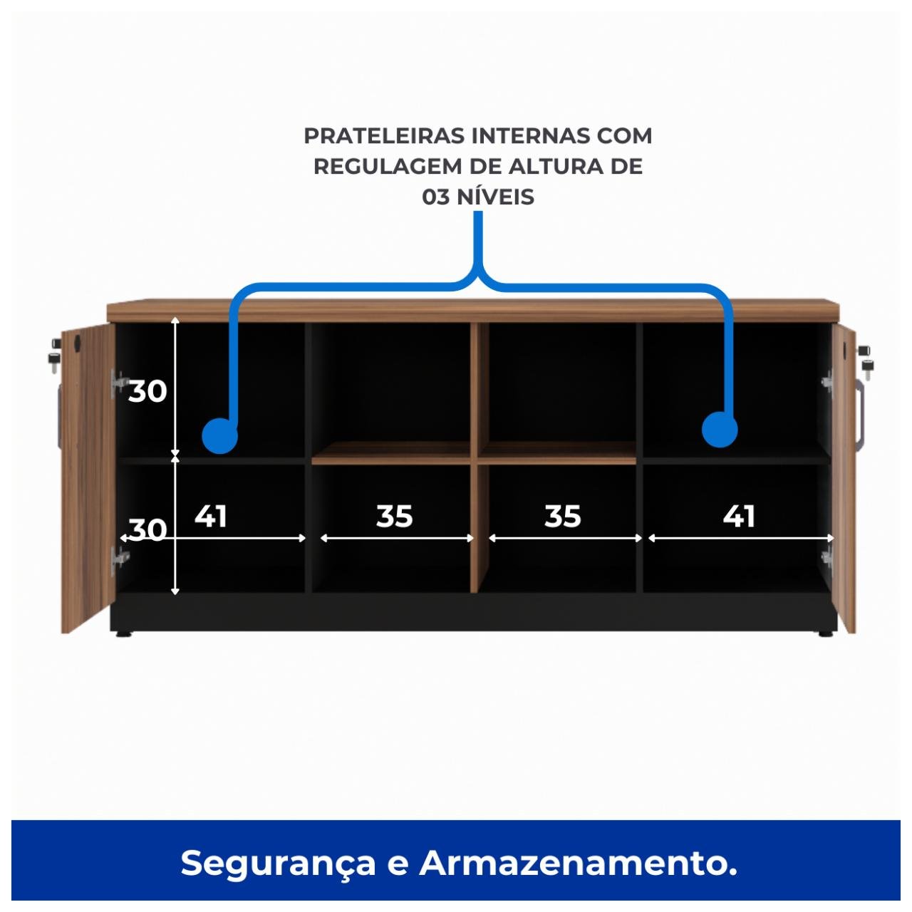 Armário Baixo GOLD Credenza ESPECIAL - 1,60x0,72x0,45m NOGALSEVILHA / PRETO - 23502 - Imagem 5