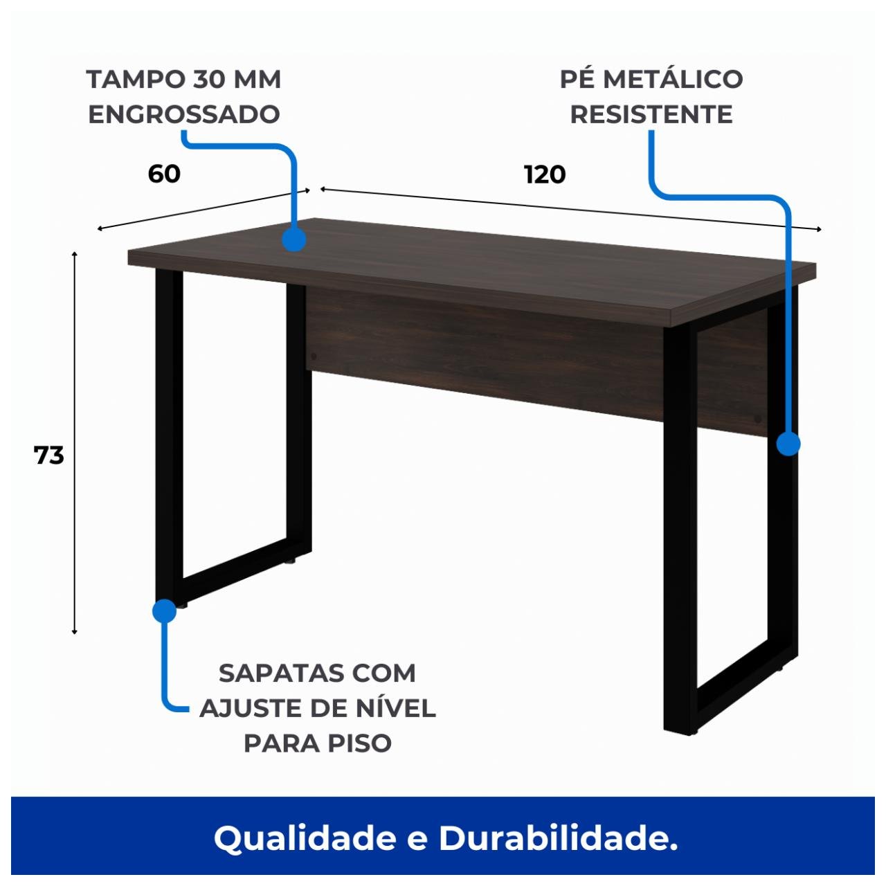 Mesa Escritório PÉ QUADRO - 1,20x0,60m - S/ Gavetas - MARSALA/PRETO - 25469 - Imagem 5
