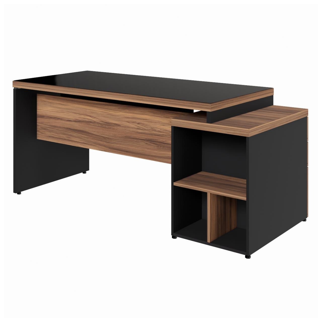 Mesa PEDESTAL RETA C/ VIDRO (03 Gav.) - 1,92X0,70m NOGAL SEVILHA/PRETO - 21399 - Imagem 4