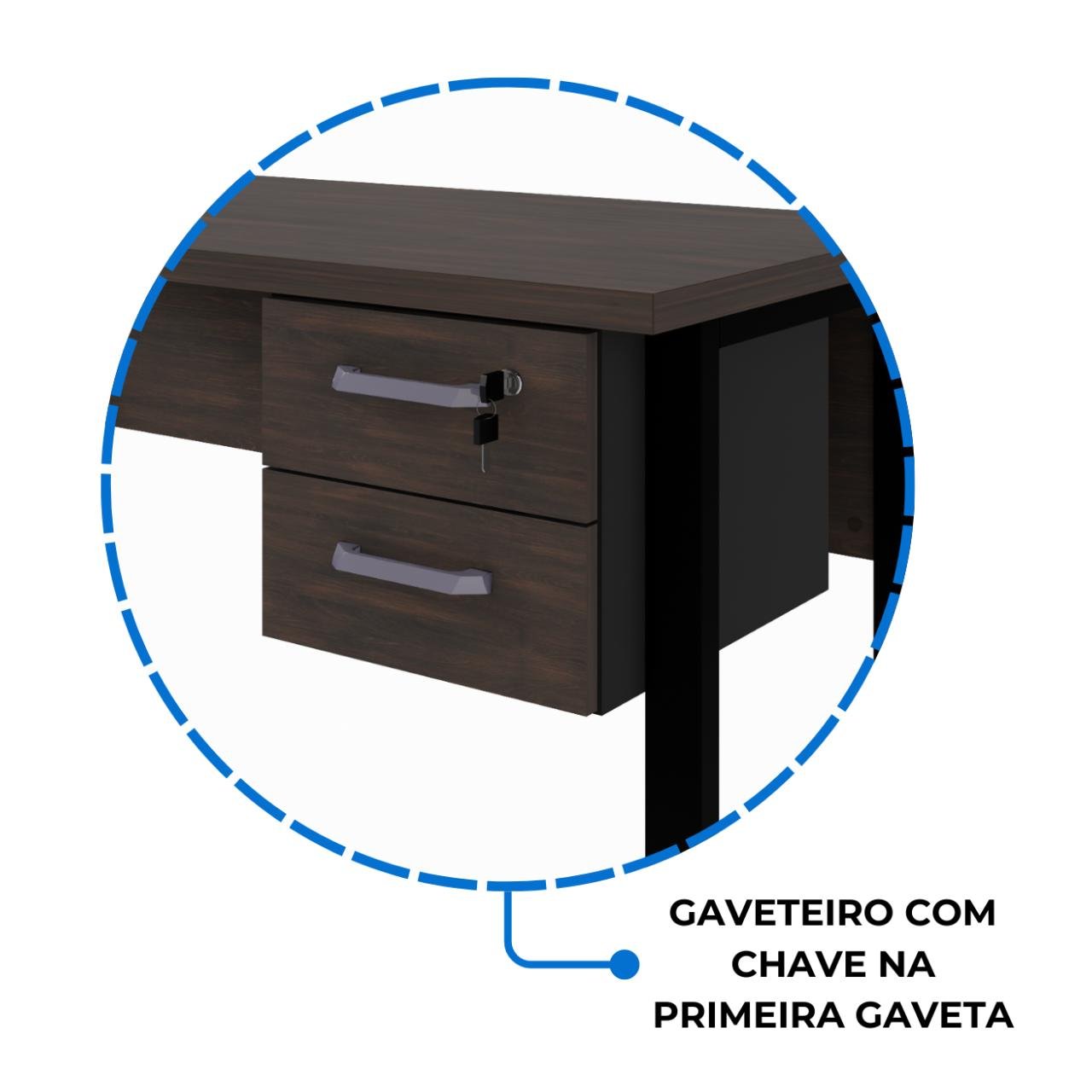 Mesa Escritório PÉ QUADRO - 1,20x0,60m - C/ Gavetas - MARSALA/PRETO - 25471 - Imagem 4