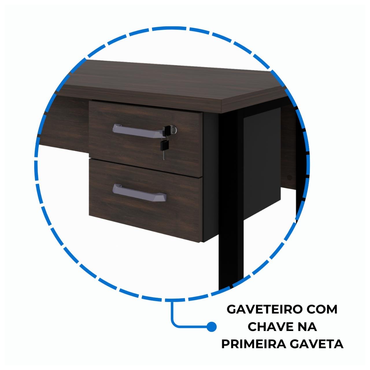 Mesa em L com PÉ QUADRO - (Mesa 1,70m x 0,70m + Mesa Auxiliar) - C/ Gavetas MARSALA/PRETO - 25479 - Imagem 6