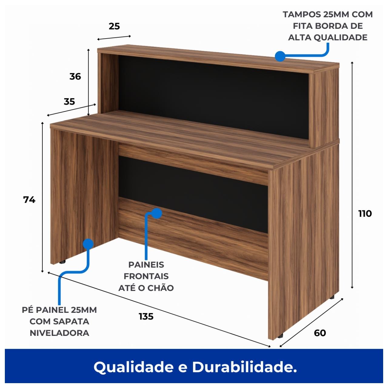 Balcão de Atendimento 1.35x1,13x0,60m - S/ Gavetas NOGAL SEVILHA / PRETO - 63081 - Imagem 5