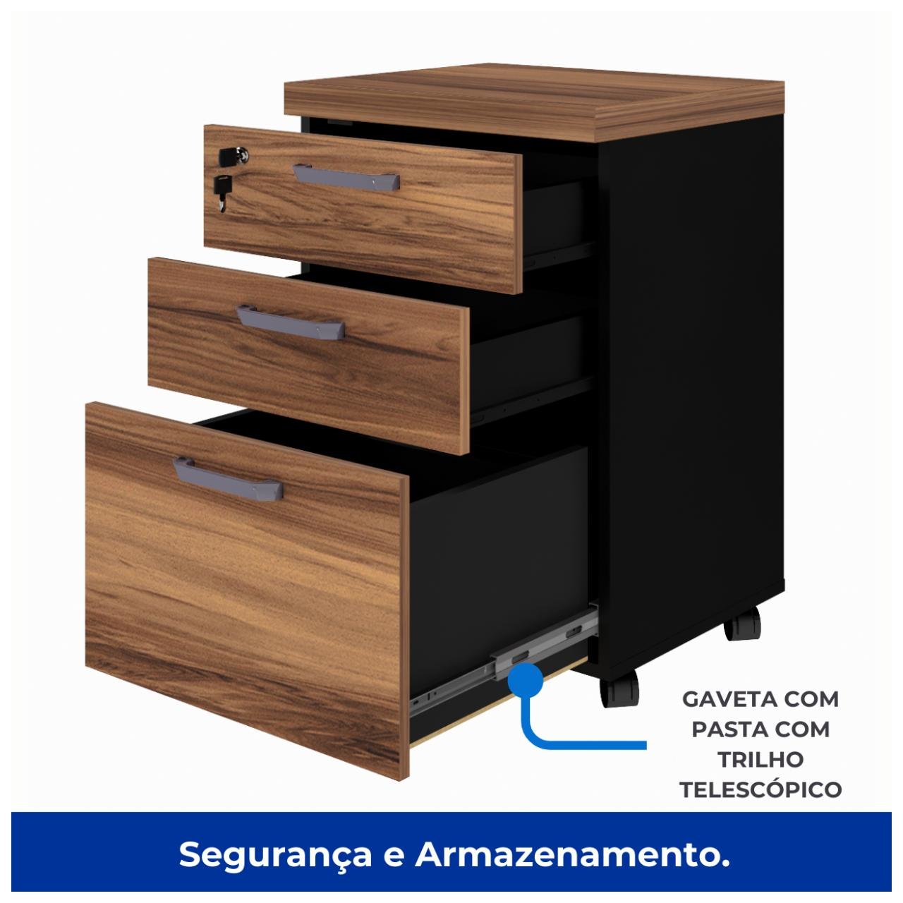 Gaveteiro Volante 03 Gav - 0,68x0,46x0,40m NOGAL SEVILHA/PRETO - 21409 - Imagem 5