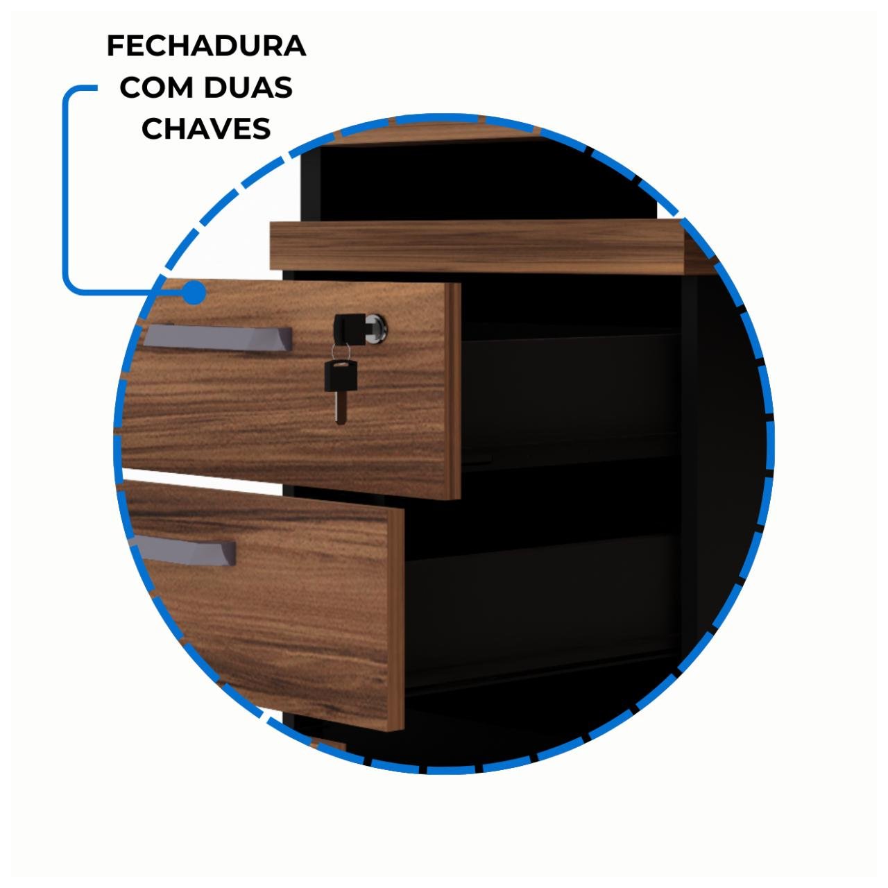 Mesa AUXILIAR c/ 03 Gavetas Pedestal NOGAL SEVILHA/PRETO - 21421 - Imagem 5