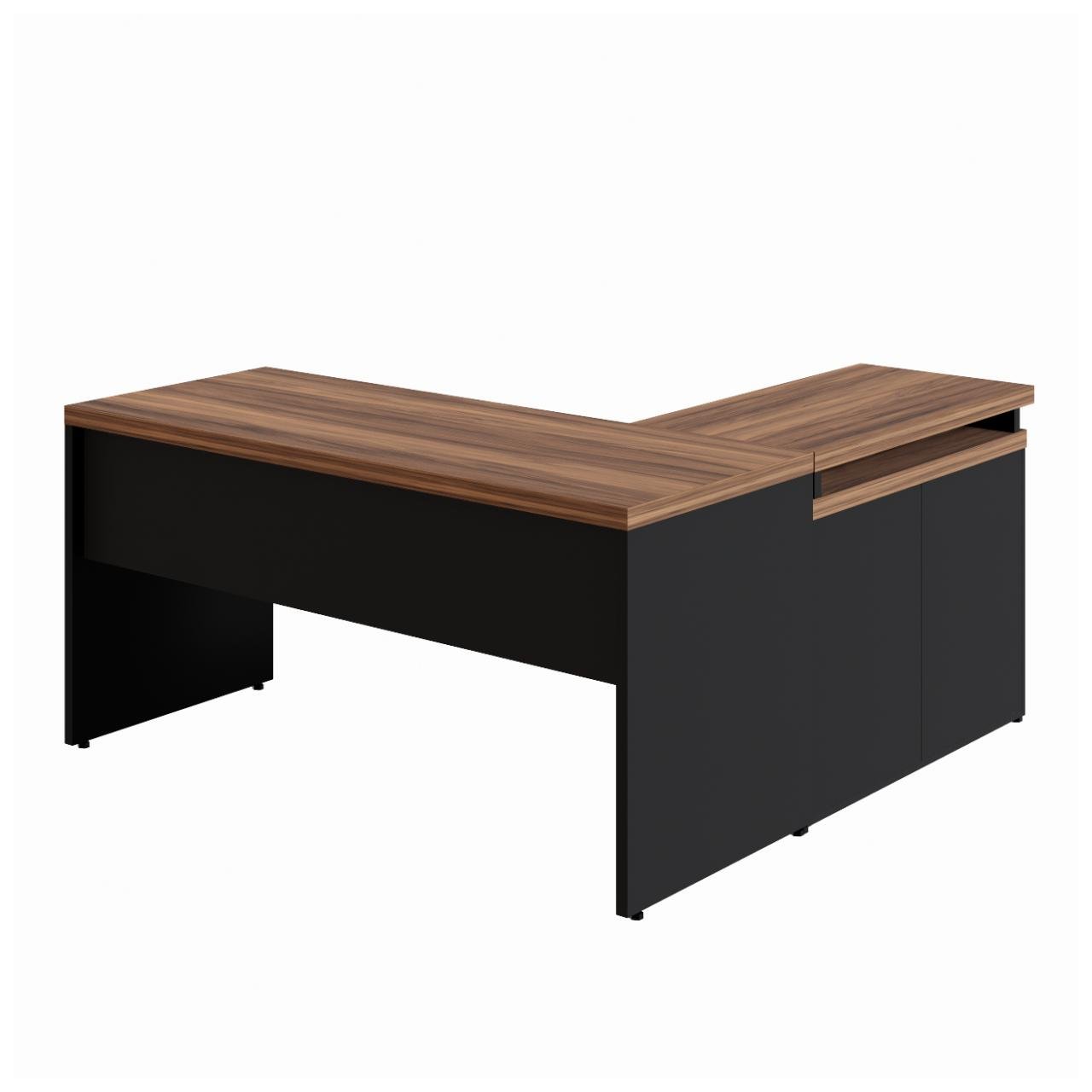 Mesa Escritório em "L" - 1,50x1,50m (Extensível) - com Armário Misto (03 Gav.) NOGAL/SEVILHA - 20603 - Imagem 5