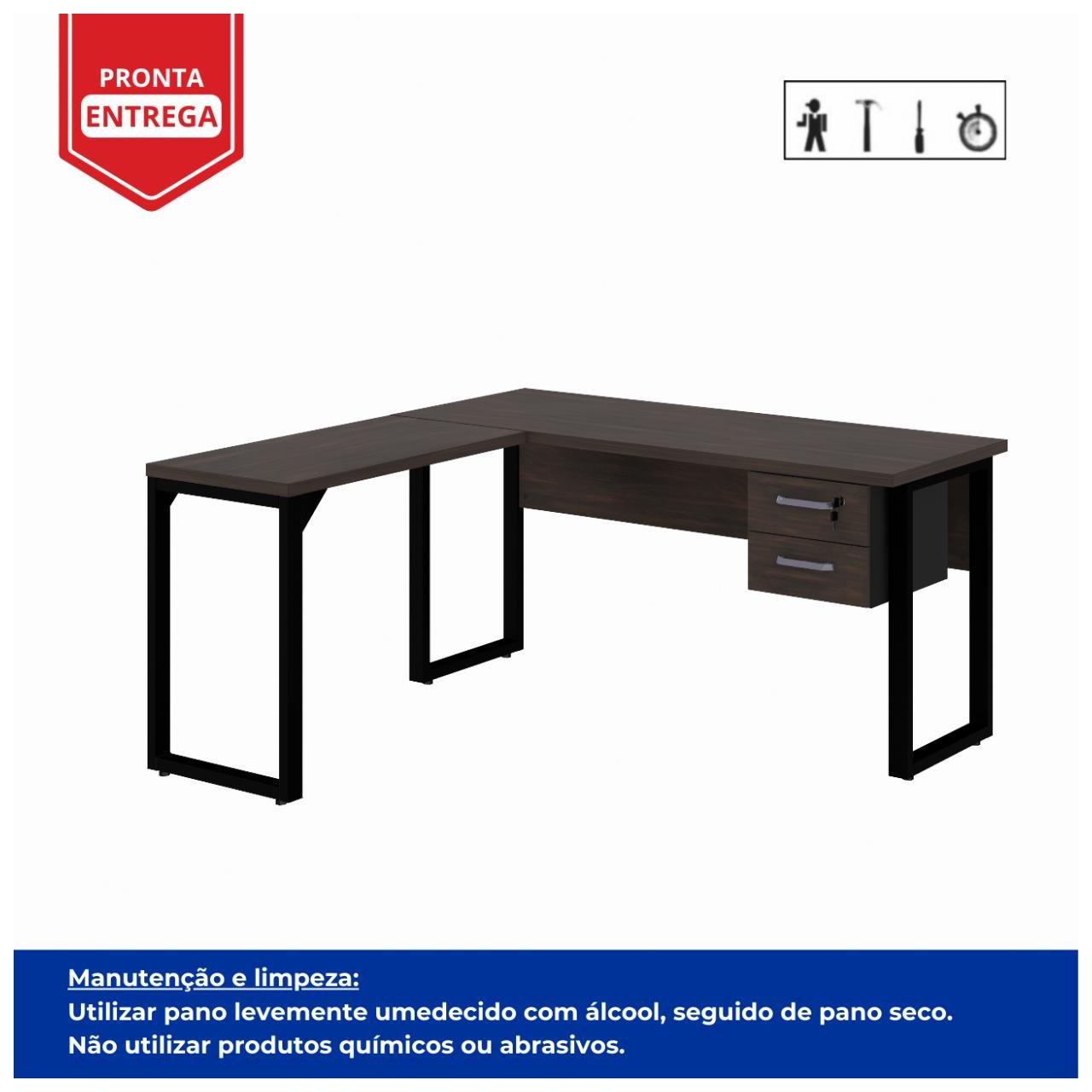 Mesa em L (1,50x0,60m + Mesa Auxiliar) - C/ Gavetas MARSALA/PRETO - 25477 - Imagem 5