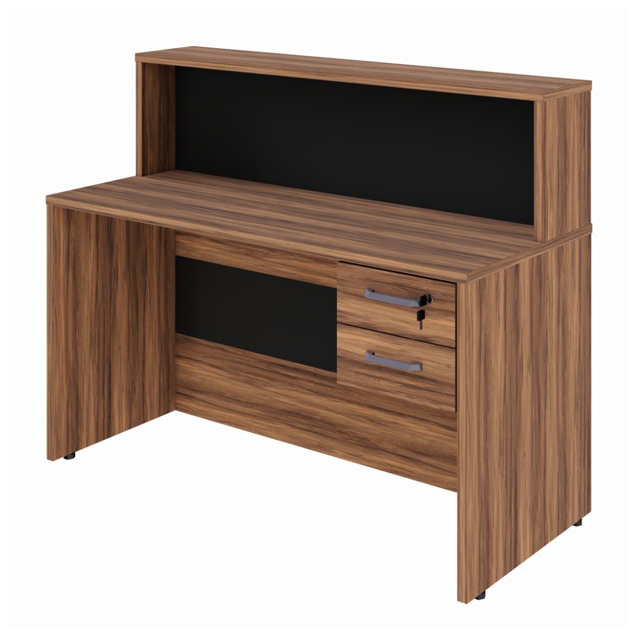 Balcão de Atendimento 1.35x1,13x0,60m - C/ 02 Gavetas NOGAL SEVILHA / PRETO - 63082