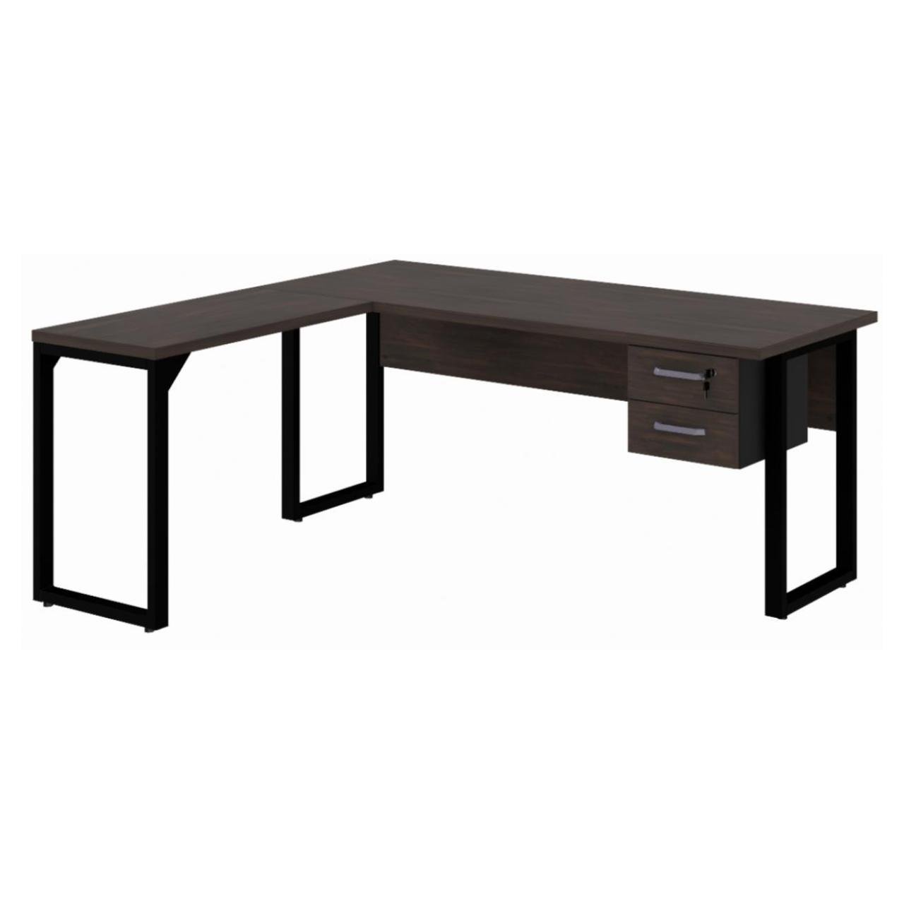 Mesa em L com PÉ QUADRO - (Mesa 1,70m x 0,70m + Mesa Auxiliar) - C/ Gavetas MARSALA/PRETO - 25479 - Imagem 7