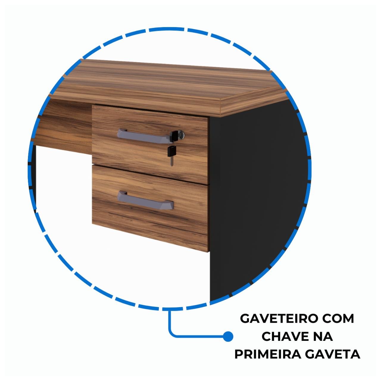 Mesa de Escritório em L com Gavetas - Mesa 1,50m + Mesa Auxiliar NOGAL SEVILHA/PRETO - 21477 - Imagem 7