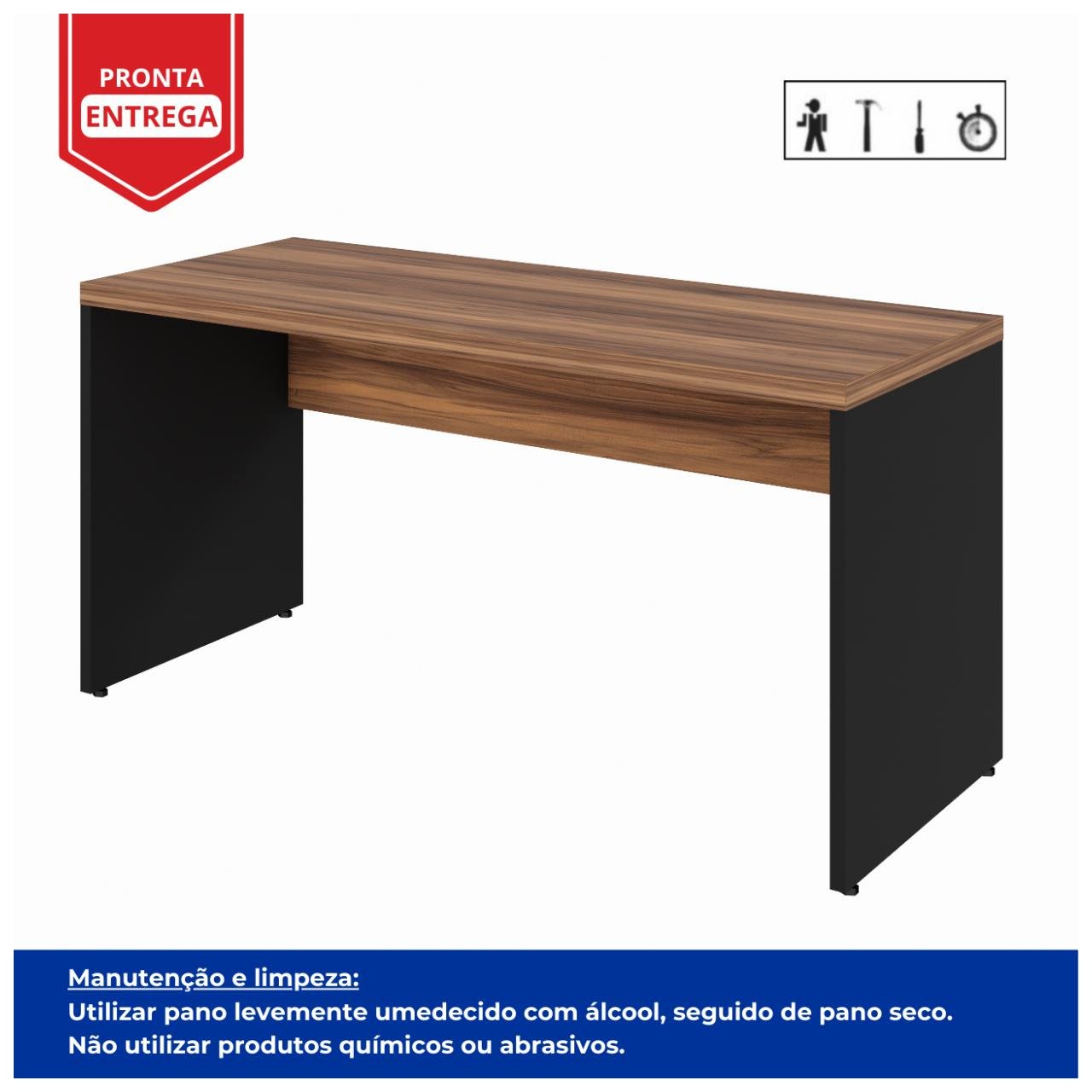 Mesa de Escritório 1,50×0,60m Sem Gavetas NOGAL SEVILHA/PRETO – 21472 - Imagem 7